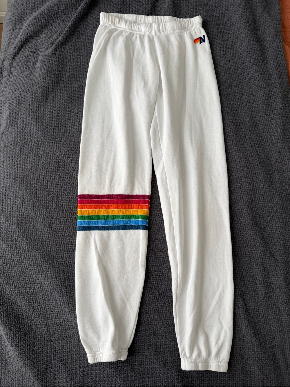 Aviator Nation 7 Stripe Rainbow Sweatpants Women’s S White Joggers Comfy